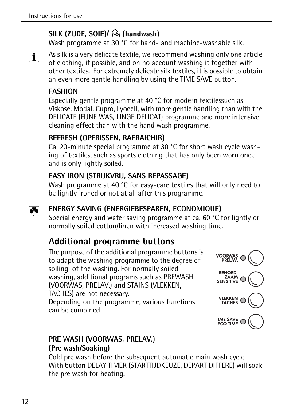 Additional programme buttons | AEG OKO-LAVAMAT 84760 User Manual | Page 12 / 64