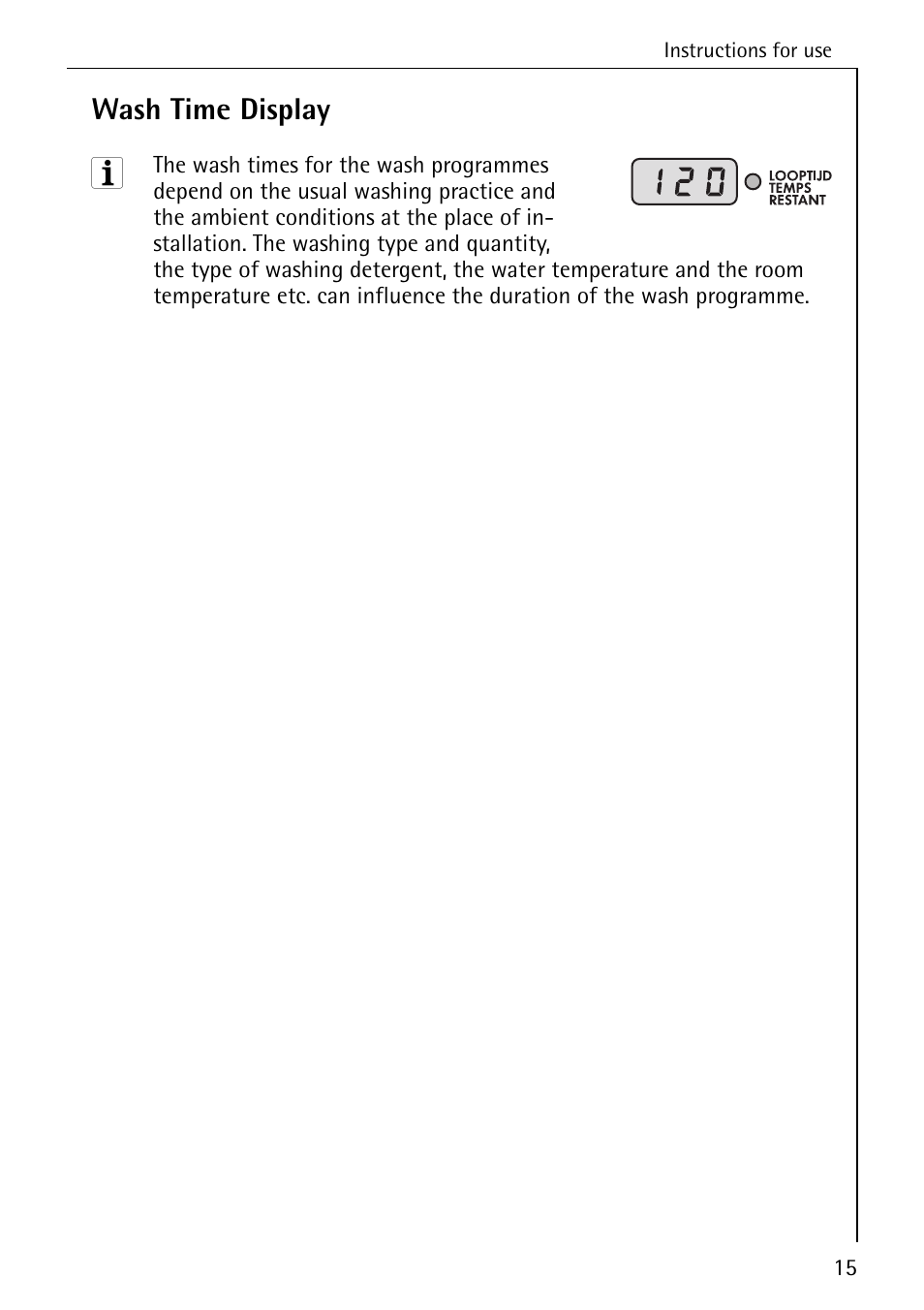 Wash time display | AEG OKO-LAVAMAT 84760 User Manual | Page 15 / 64