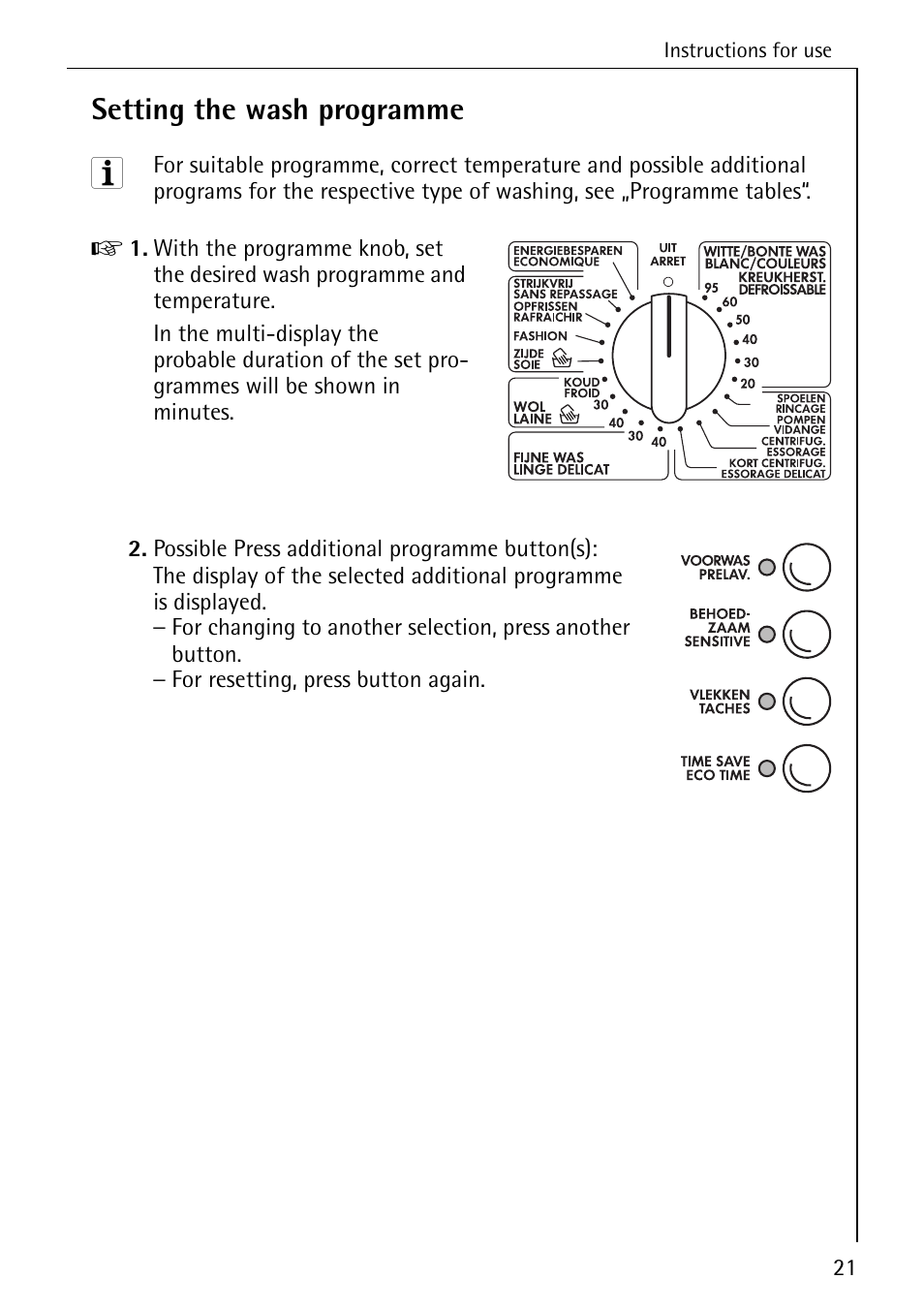 Setting the wash programme | AEG OKO-LAVAMAT 84760 User Manual | Page 21 / 64