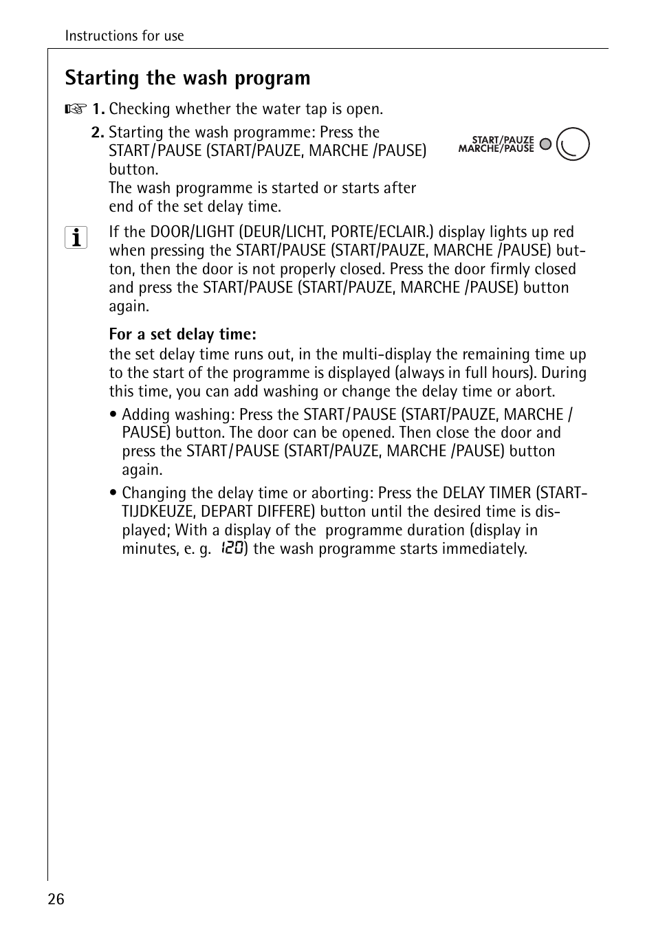 Starting the wash program | AEG OKO-LAVAMAT 84760 User Manual | Page 26 / 64