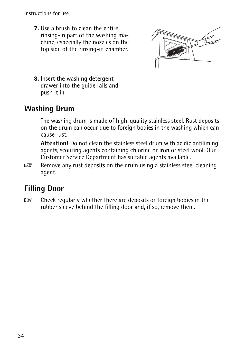 Washing drum, Filling door | AEG OKO-LAVAMAT 84760 User Manual | Page 34 / 64
