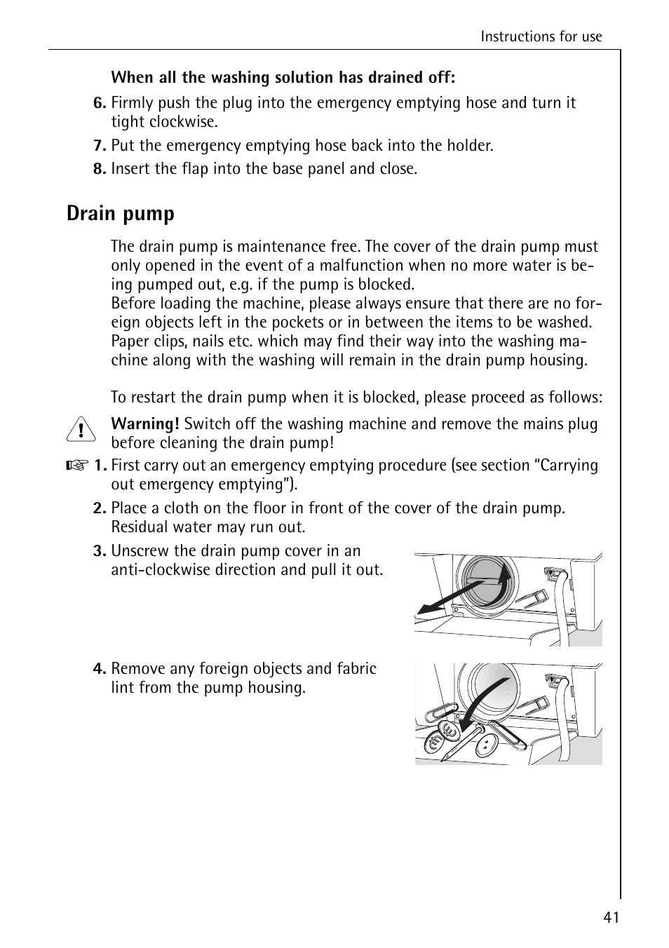 Drain pump | AEG OKO-LAVAMAT 84760 User Manual | Page 41 / 64