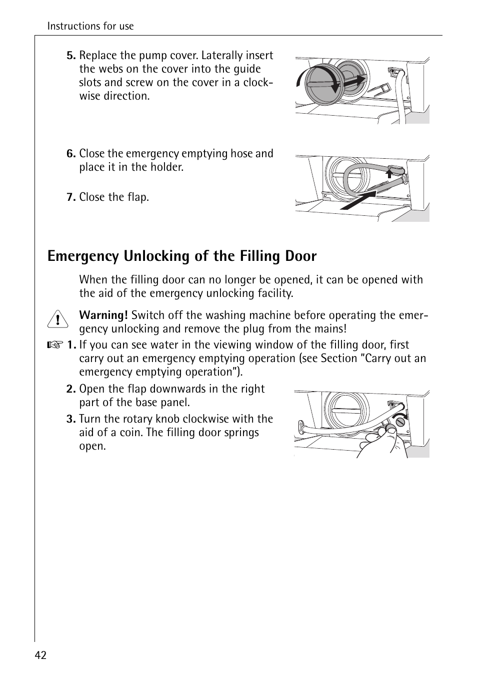 Emergency unlocking of the filling door | AEG OKO-LAVAMAT 84760 User Manual | Page 42 / 64