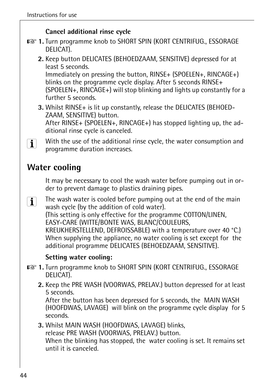 Water cooling | AEG OKO-LAVAMAT 84760 User Manual | Page 44 / 64