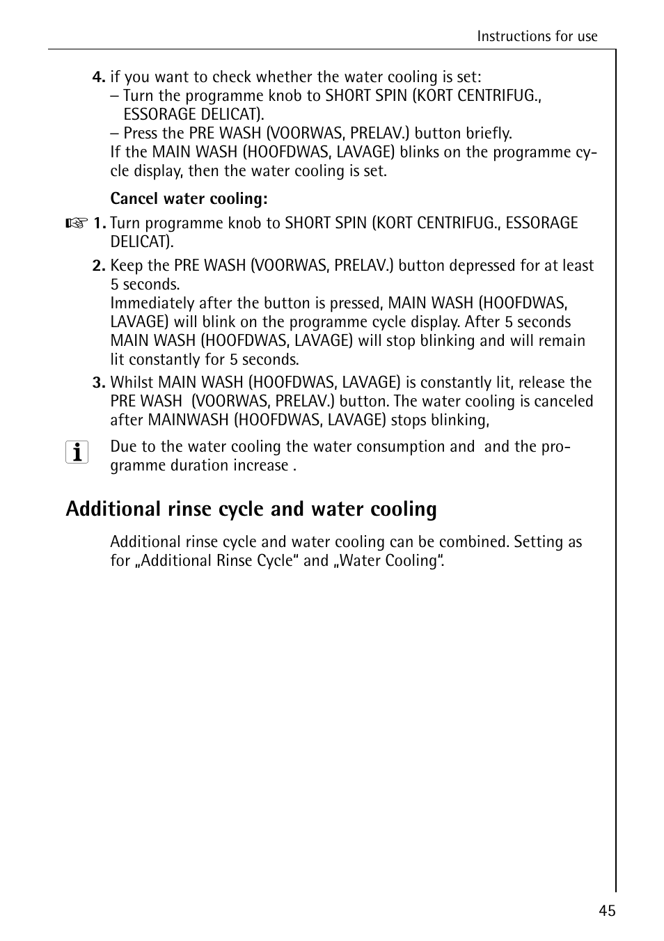 Additional rinse cycle and water cooling | AEG OKO-LAVAMAT 84760 User Manual | Page 45 / 64