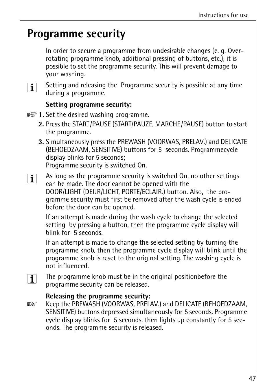 Programme security | AEG OKO-LAVAMAT 84760 User Manual | Page 47 / 64