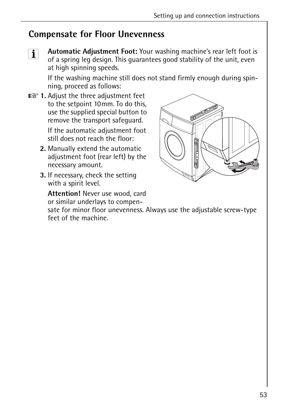 Compensate for floor unevenness | AEG OKO-LAVAMAT 84760 User Manual | Page 53 / 64