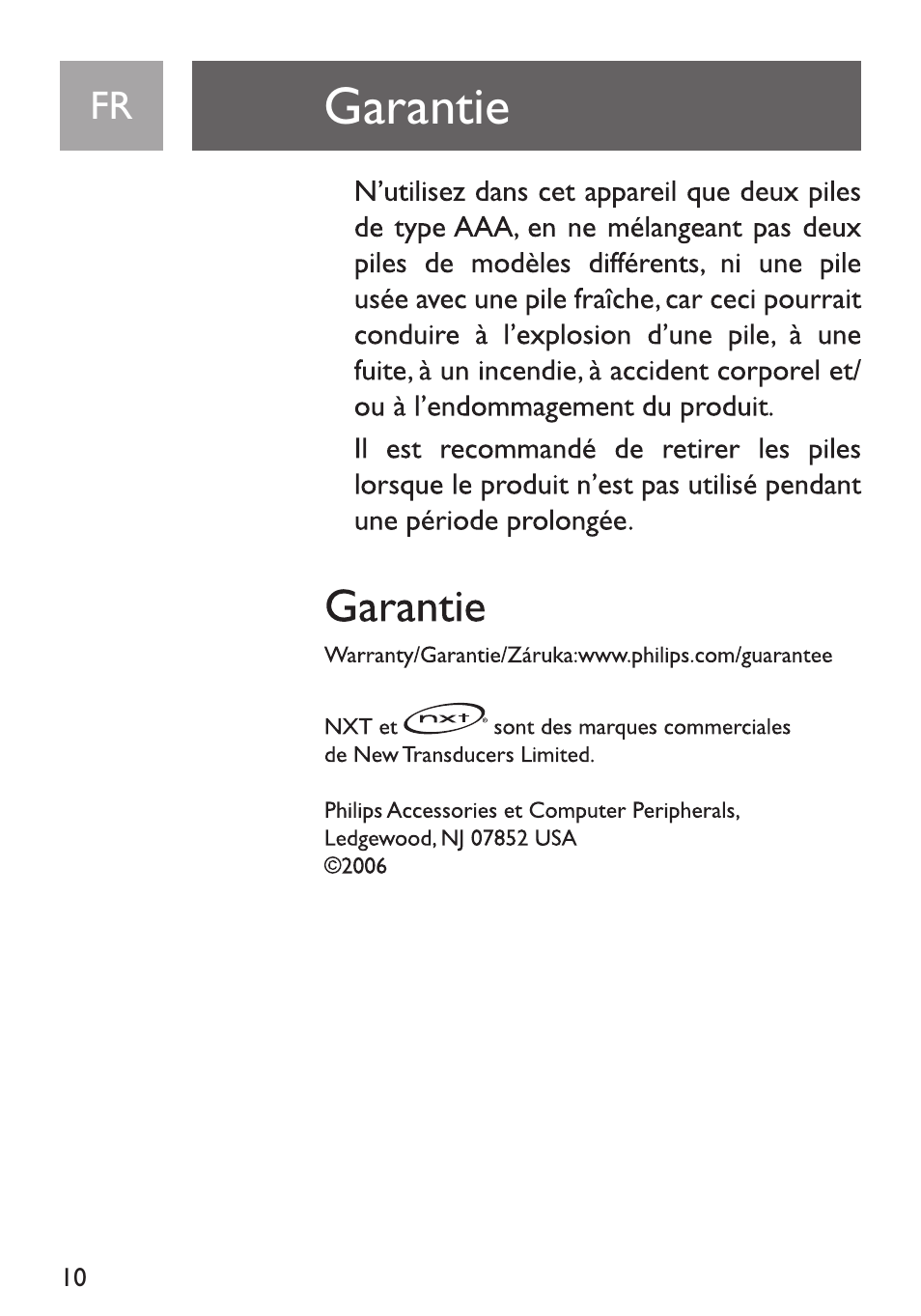 Garantie | Philips Funda de transporte User Manual | Page 10 / 70