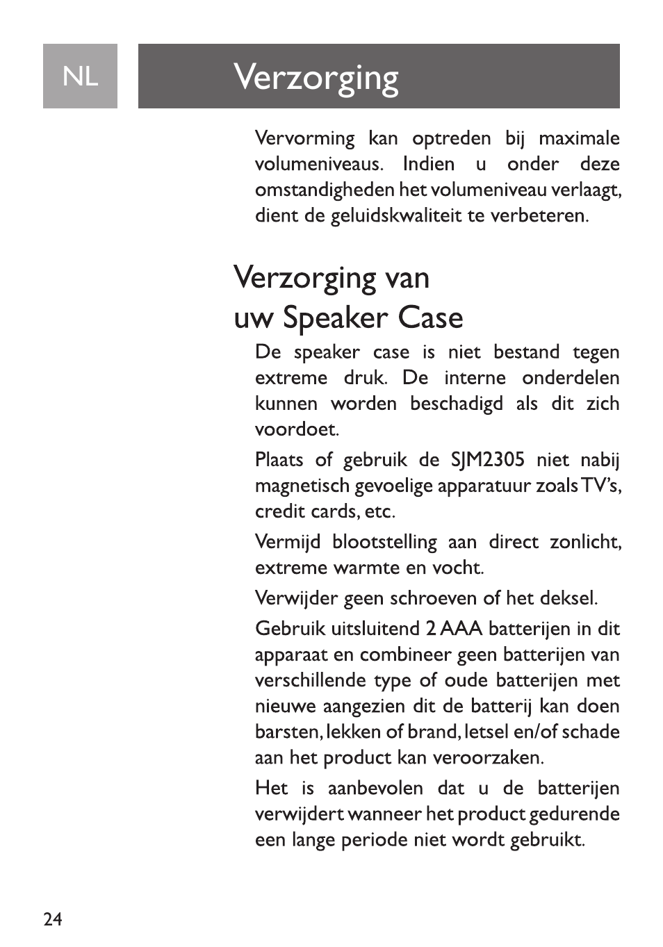 Verzorging, Verzorging van uw speaker case | Philips Funda de transporte User Manual | Page 24 / 70