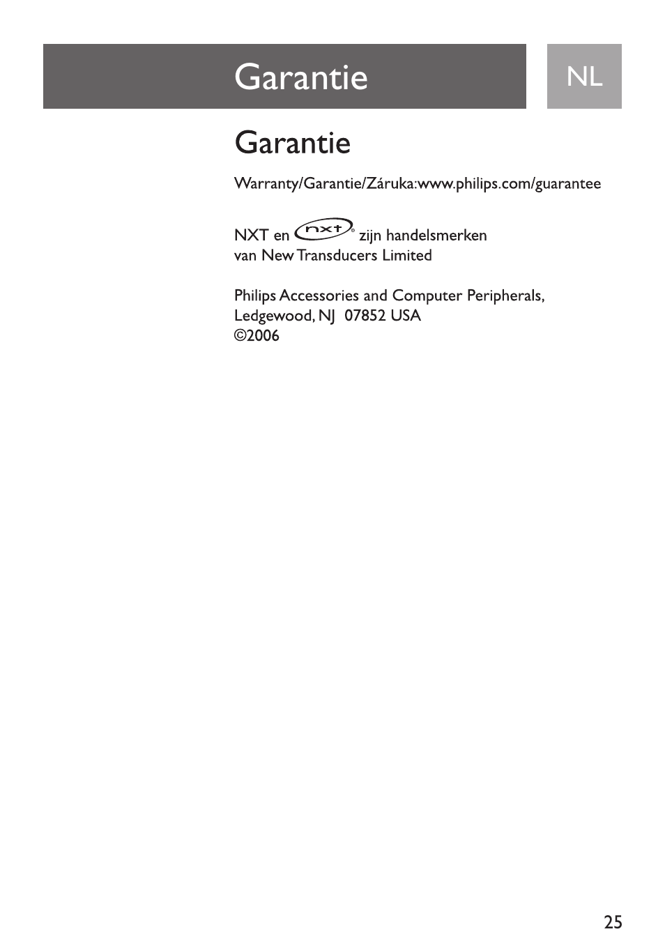 Garantie | Philips Funda de transporte User Manual | Page 25 / 70