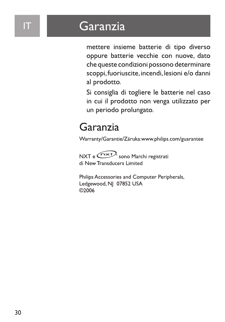 Garanzia | Philips Funda de transporte User Manual | Page 30 / 70