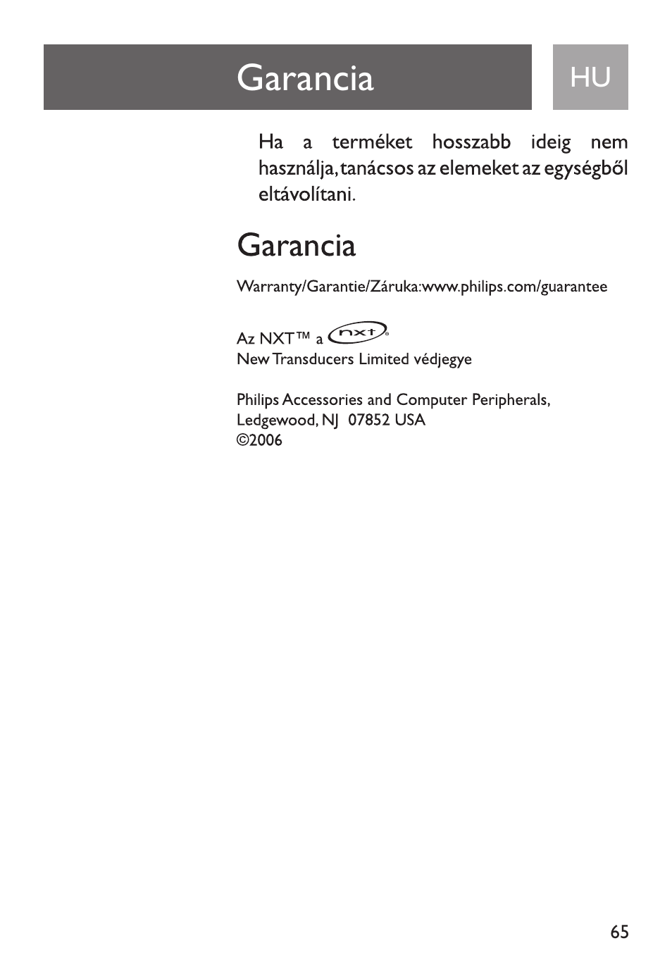 Garancia | Philips Funda de transporte User Manual | Page 65 / 70