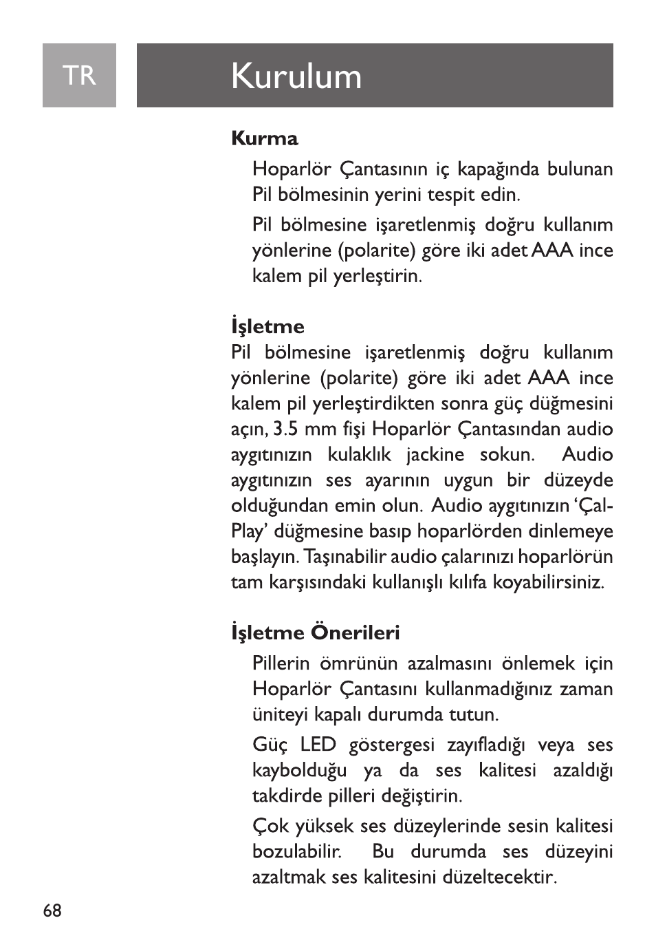 Kurulum | Philips Funda de transporte User Manual | Page 68 / 70