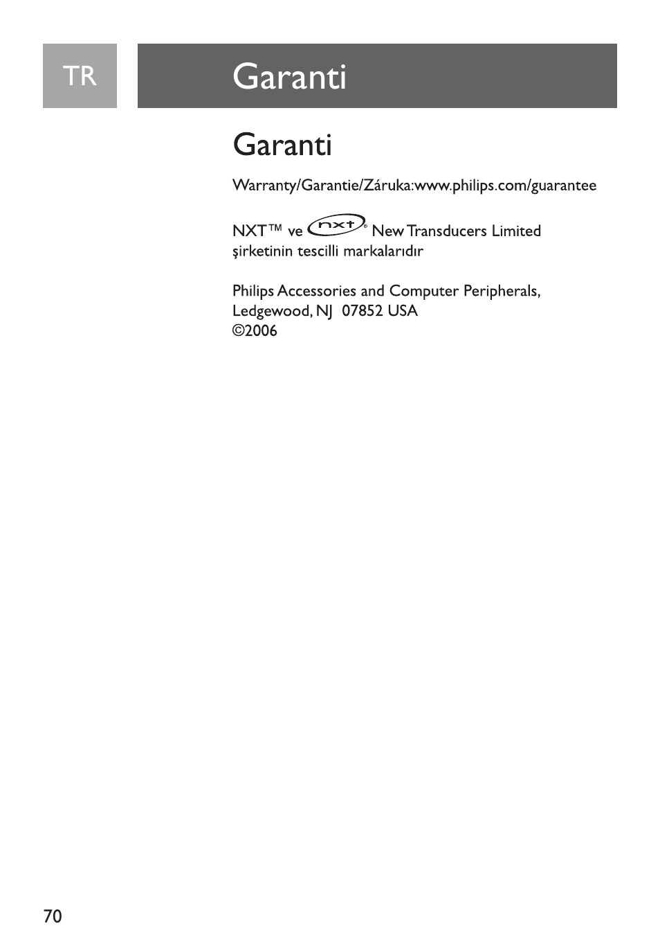 Garanti | Philips Funda de transporte User Manual | Page 70 / 70