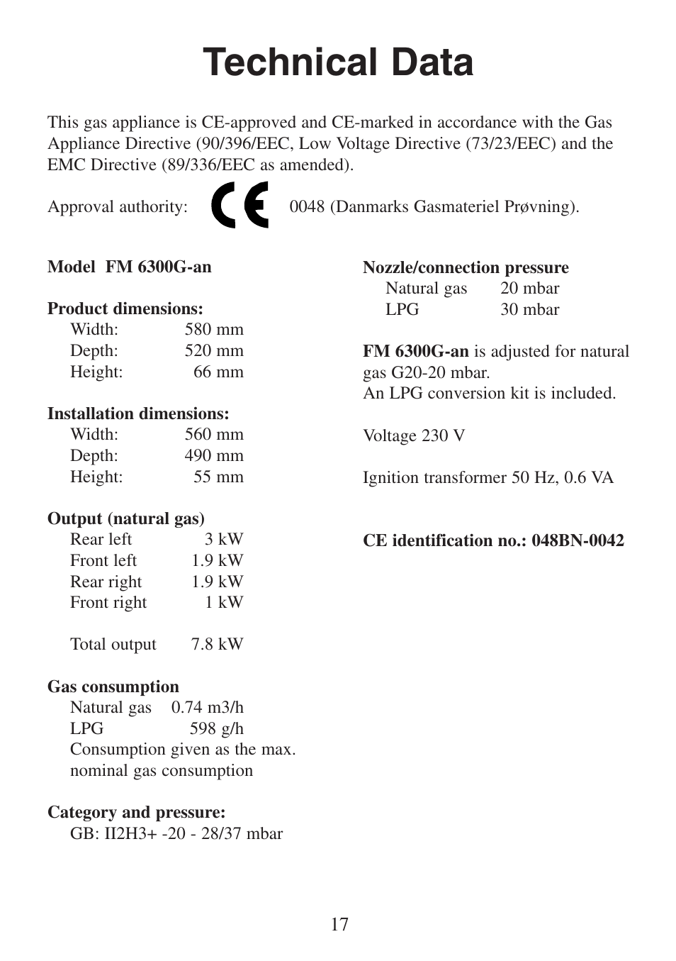 Technical data | AEG FM 6300G-AN User Manual | Page 17 / 32
