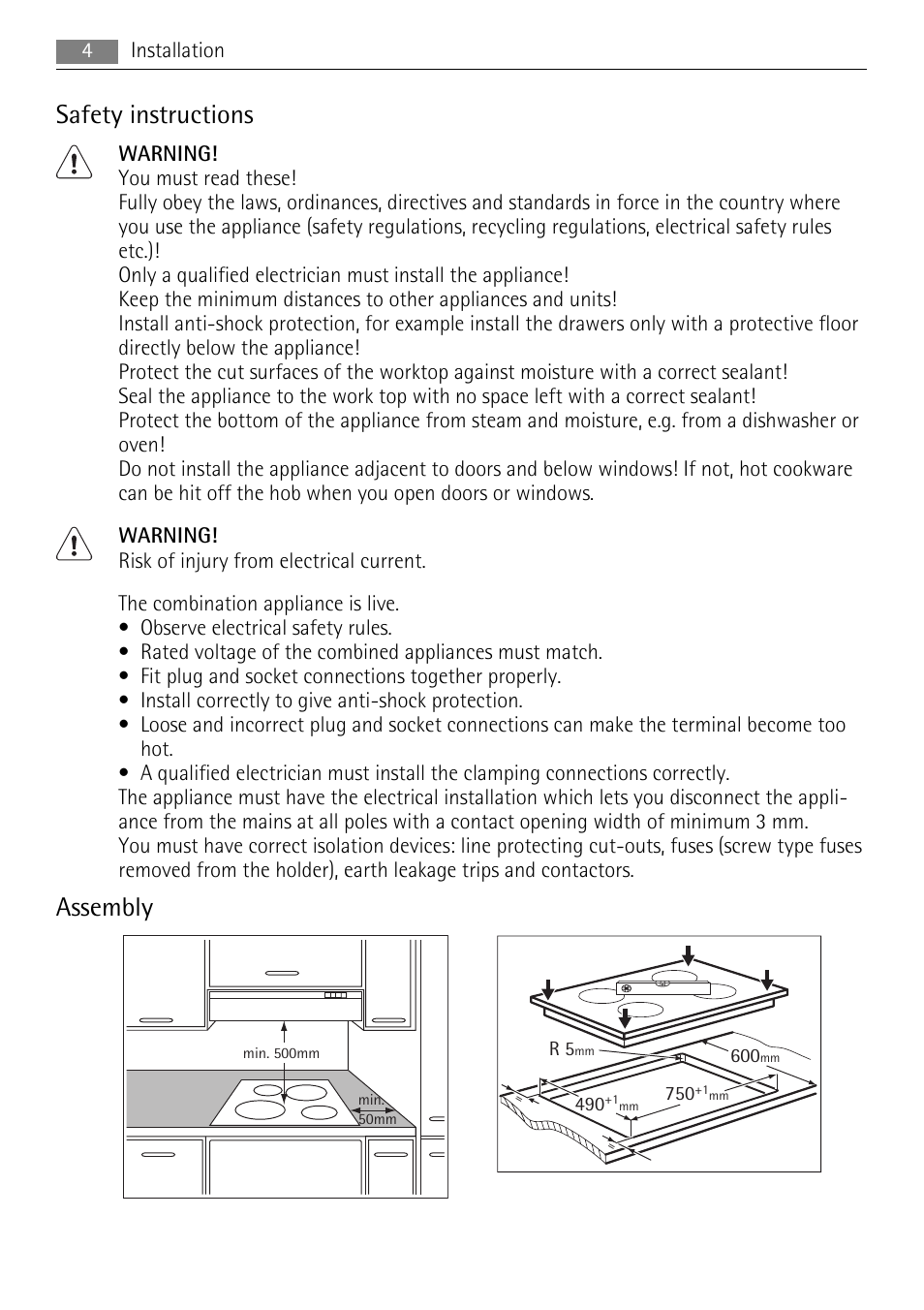 Safety instructions, Assembly | AEG HM834080F-B User Manual | Page 4 / 16