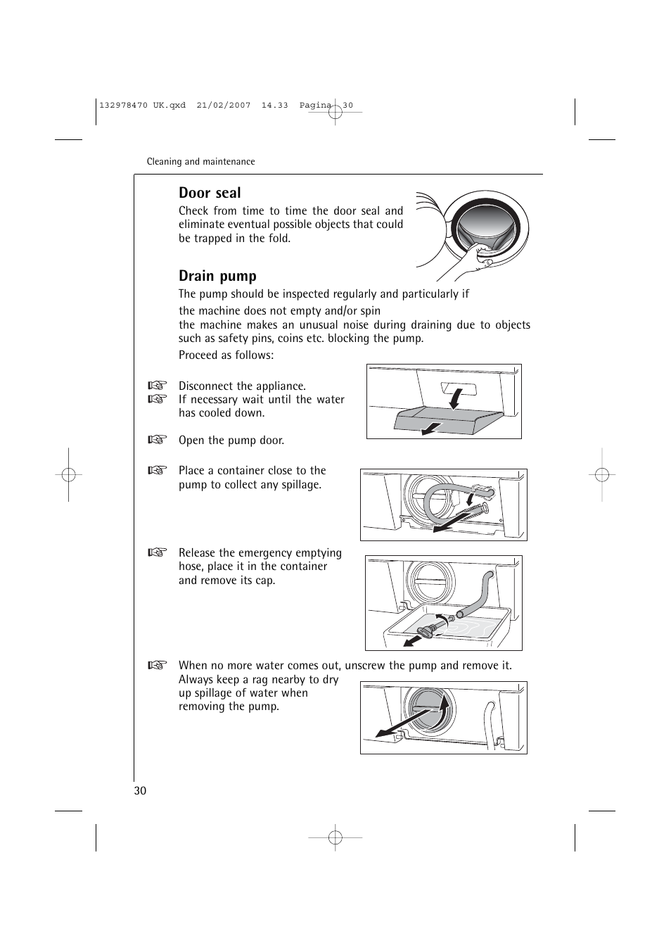 Door seal, Drain pump | AEG Lavamat 74900 User Manual | Page 30 / 48