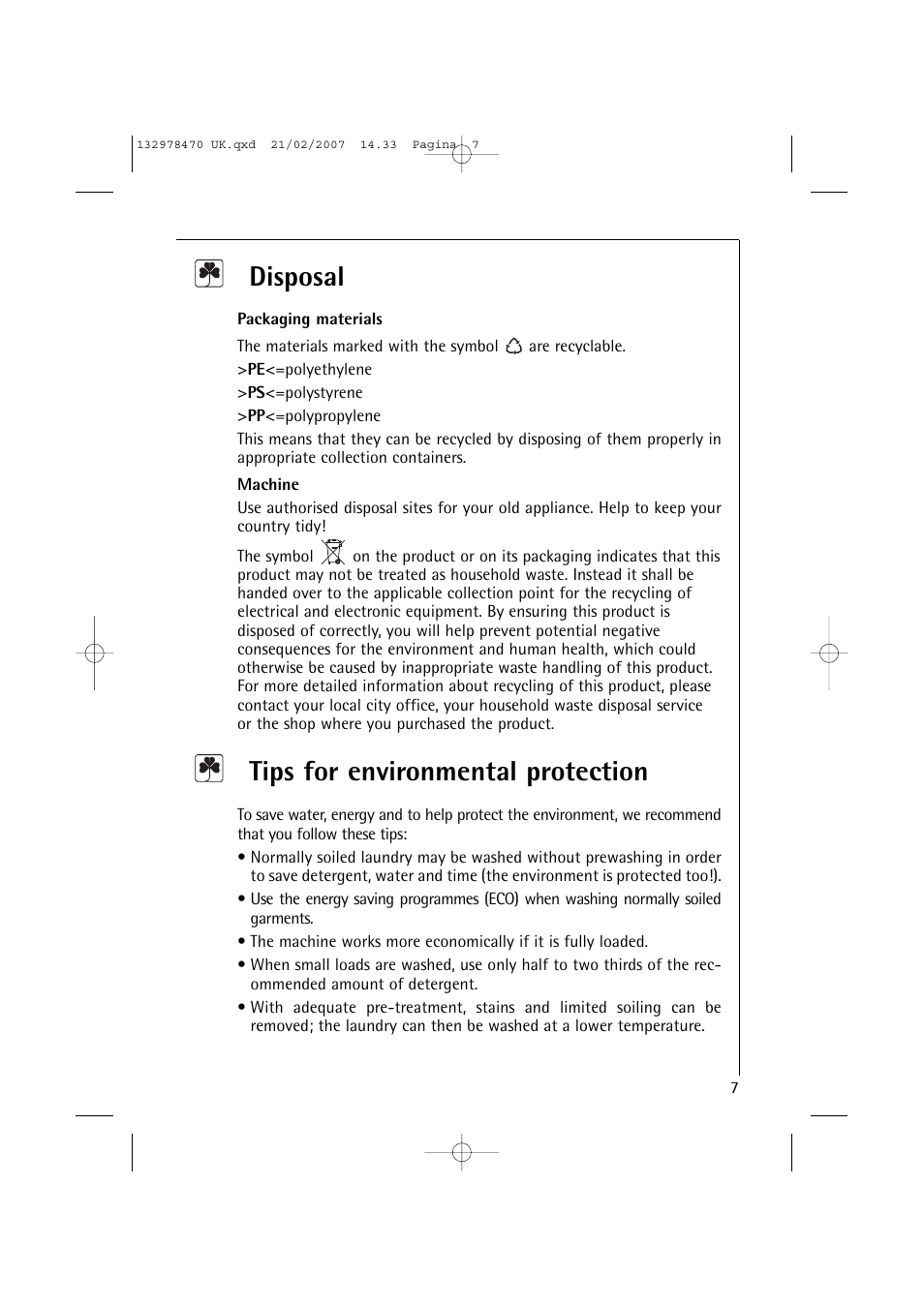 Disposal, Tips for environmental protection | AEG Lavamat 74900 User Manual | Page 7 / 48