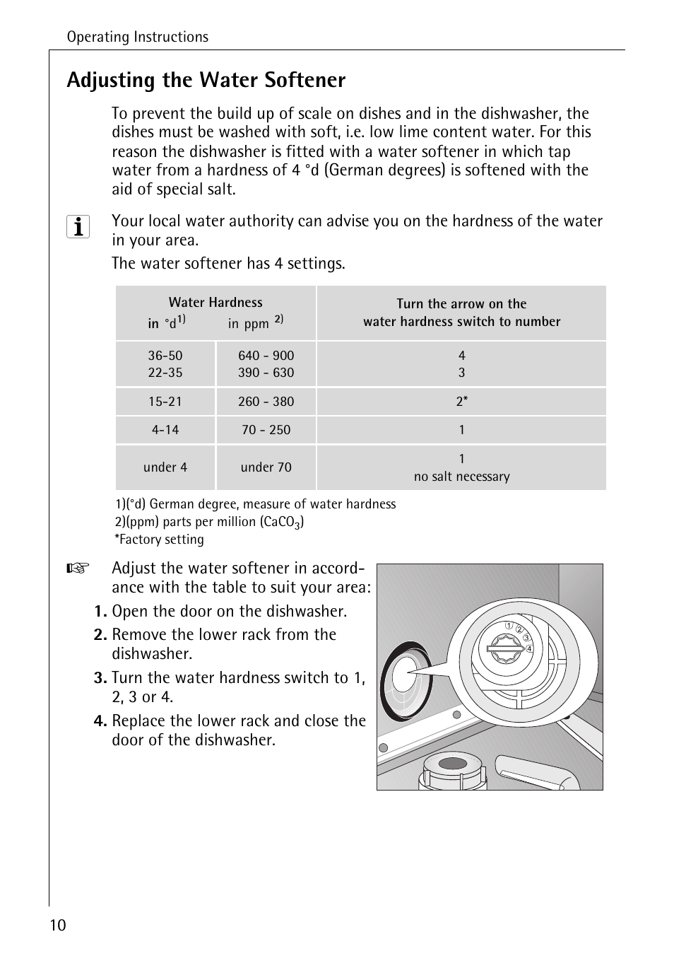 Adjusting the water softener | AEG FAVORIT 33060 I User Manual | Page 10 / 40
