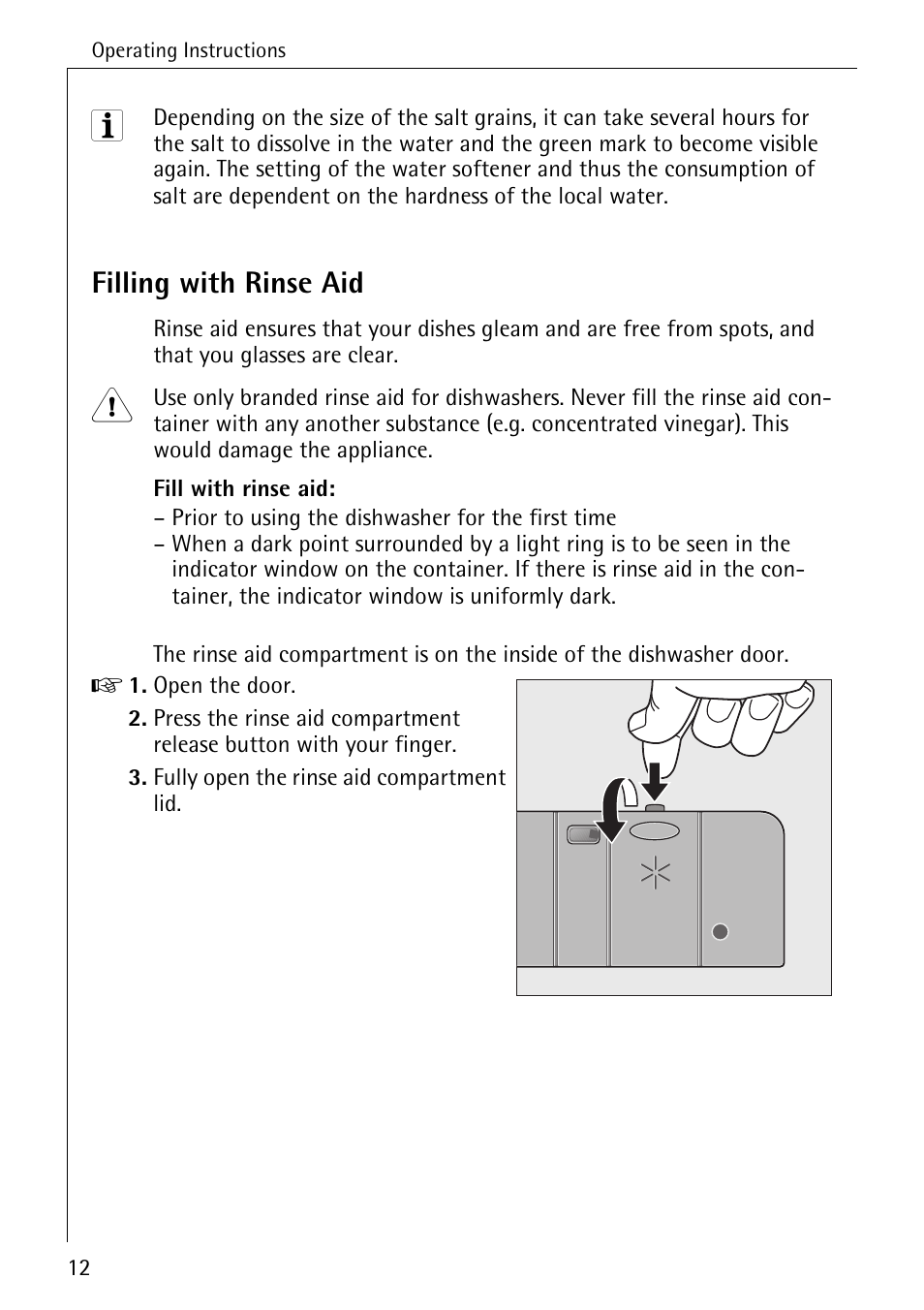 Filling with rinse aid | AEG FAVORIT 33060 I User Manual | Page 12 / 40