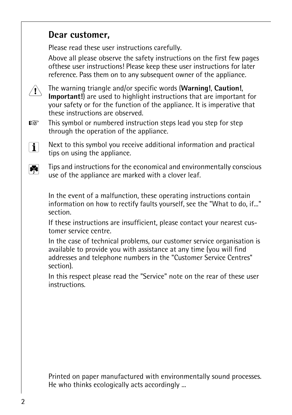 Dear customer | AEG FAVORIT 33060 I User Manual | Page 2 / 40