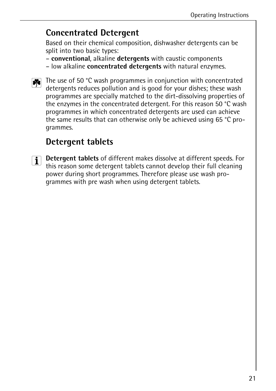 Concentrated detergent, Detergent tablets | AEG FAVORIT 33060 I User Manual | Page 21 / 40