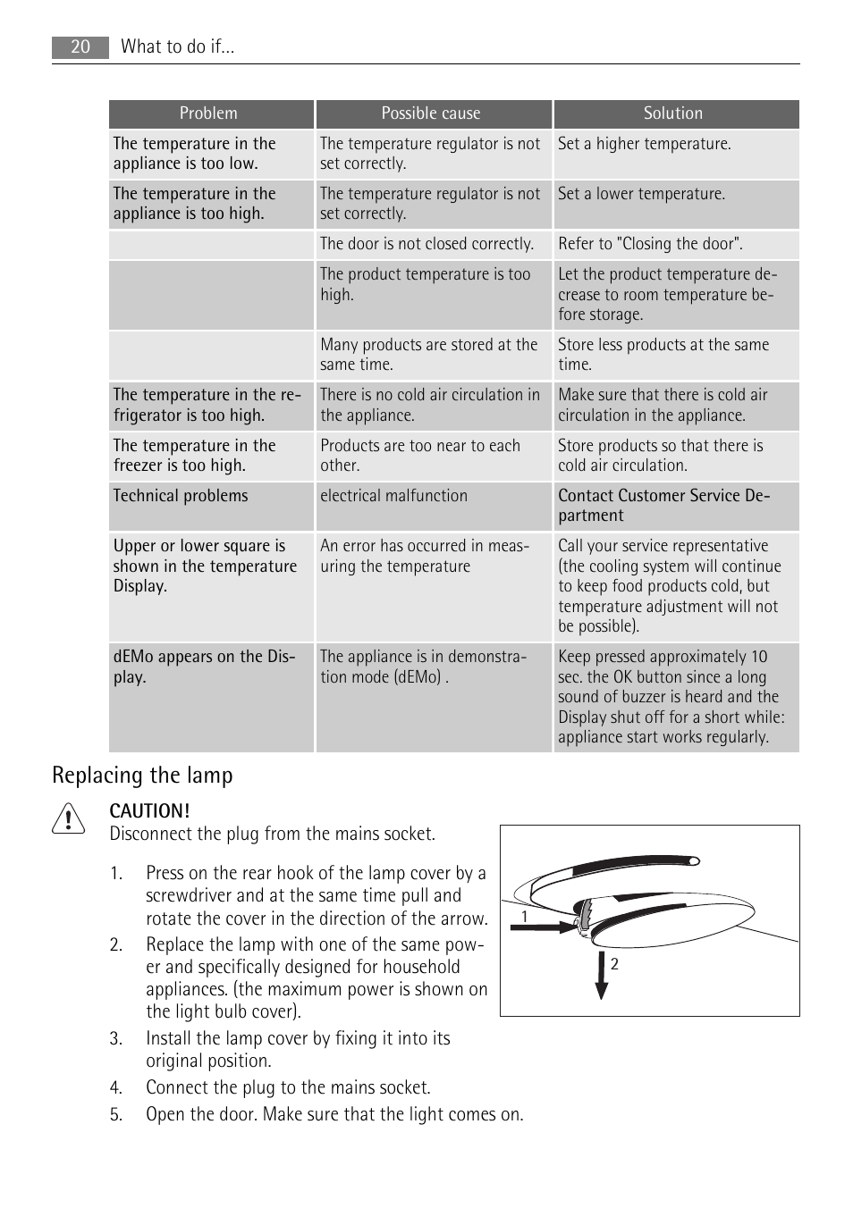 Replacing the lamp | AEG S94400CTX0 User Manual | Page 20 / 28