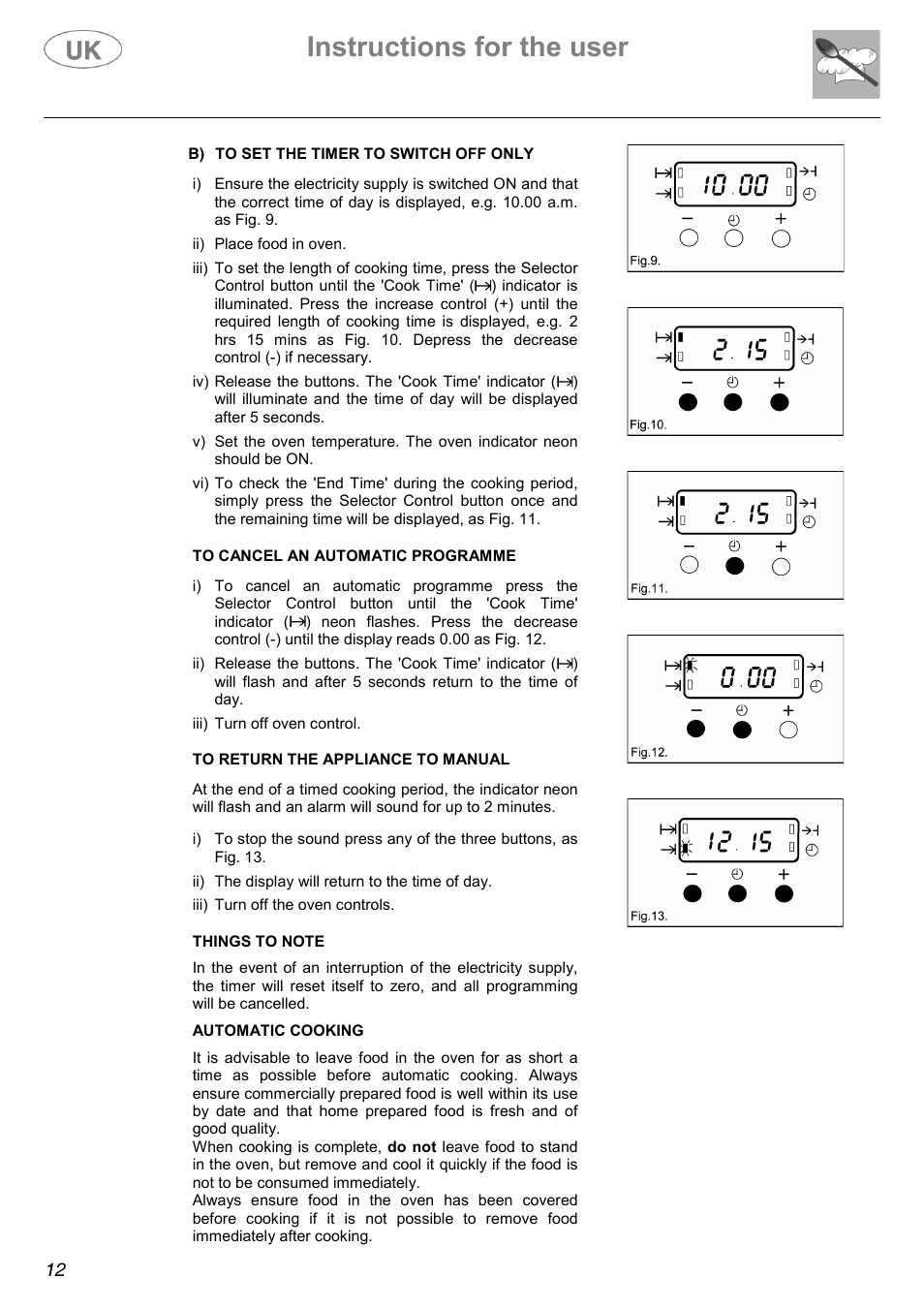 Instructions for the user | AEG C41022V User Manual | Page 12 / 36