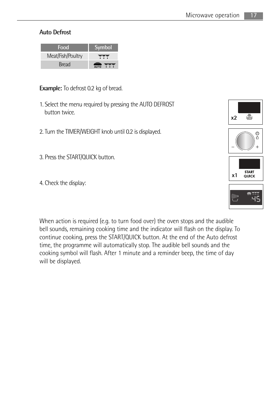 Food symbol meat/fish/poultry bread x2 x1 | AEG MC1753E User Manual | Page 17 / 36