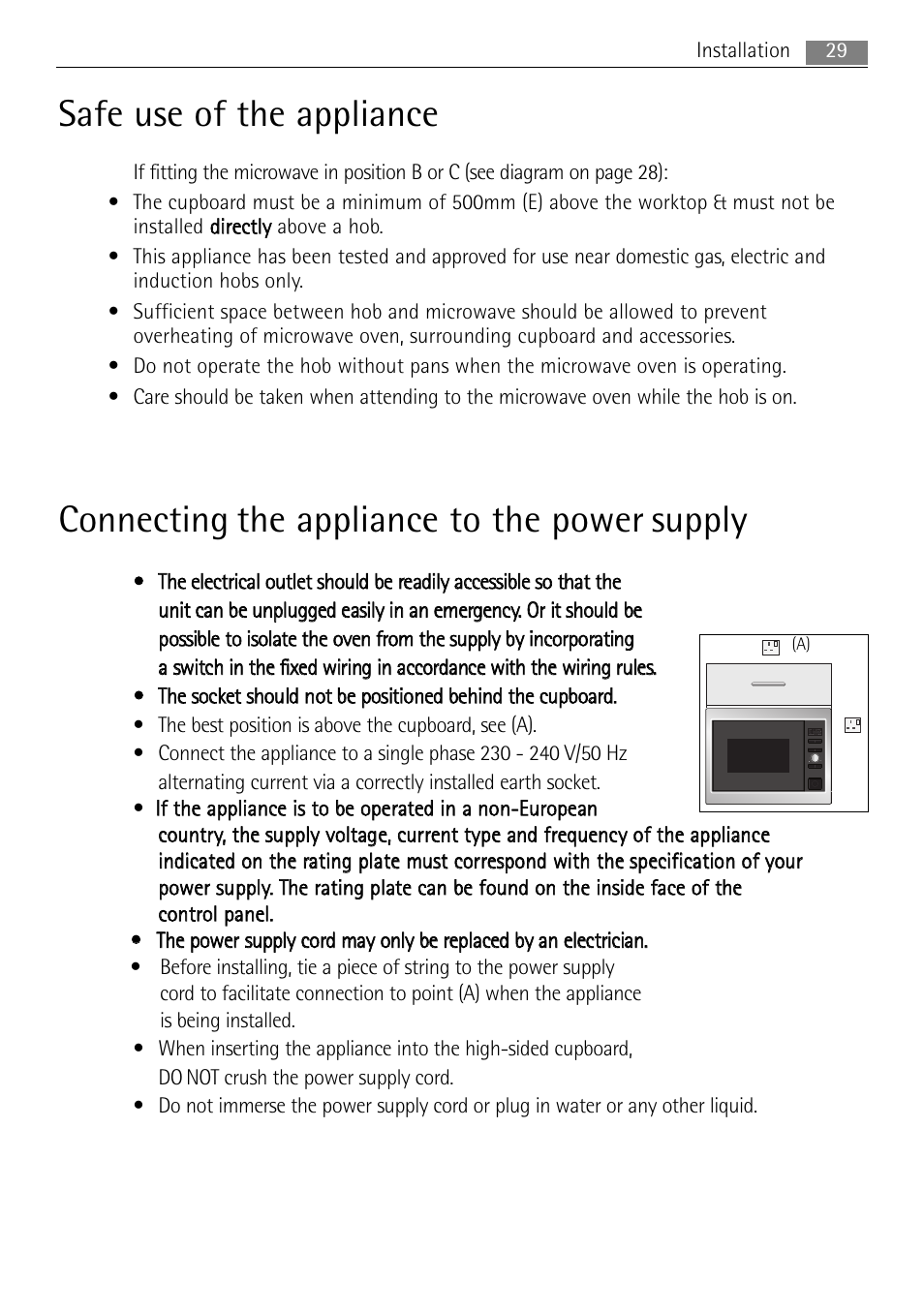Safe use of the appliance, Connecting the appliance to the power supply | AEG MC1753E User Manual | Page 29 / 36