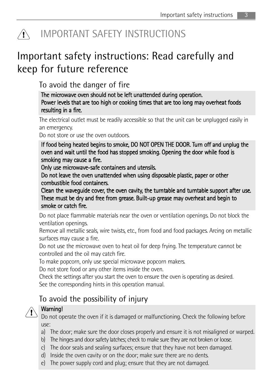 Important safety instructions | AEG MC1753E User Manual | Page 3 / 36