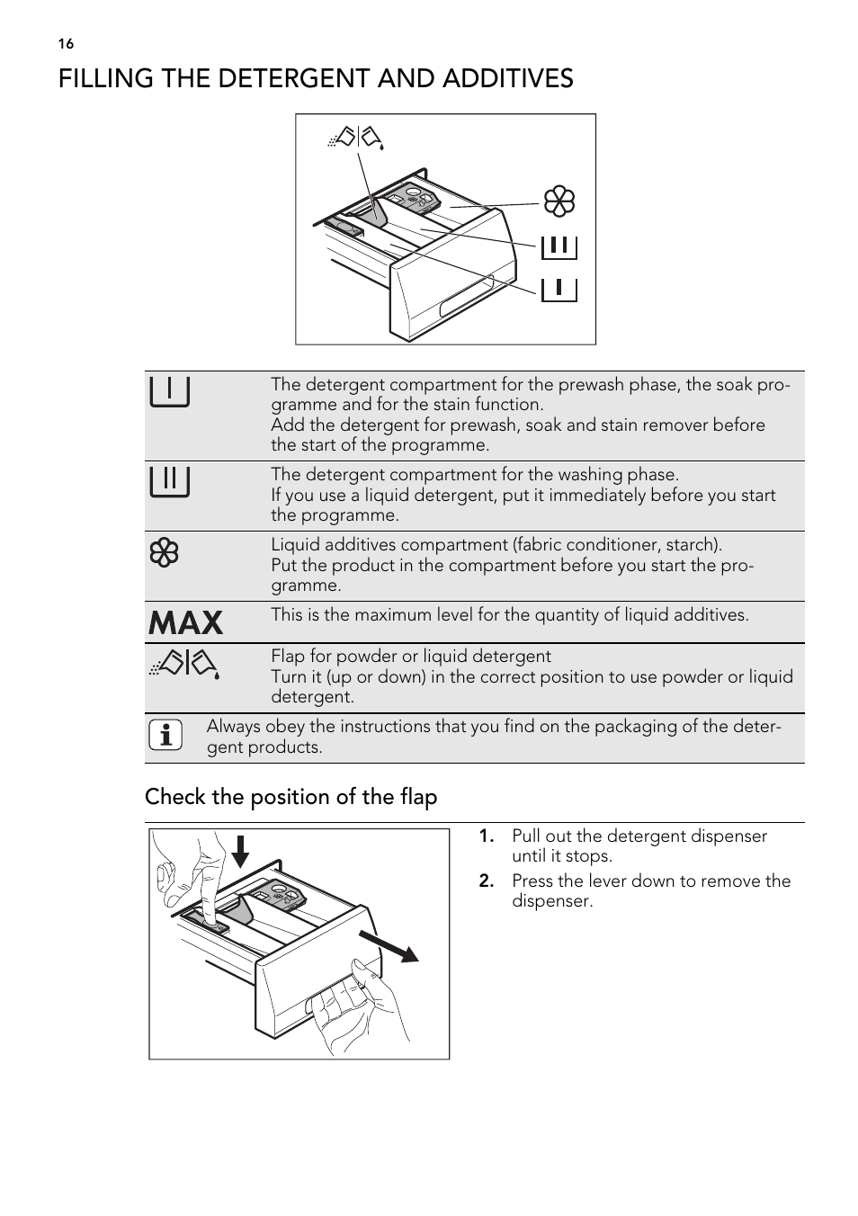 Filling the detergent and additives | AEG L 71670 FL User Manual | Page 16 / 36