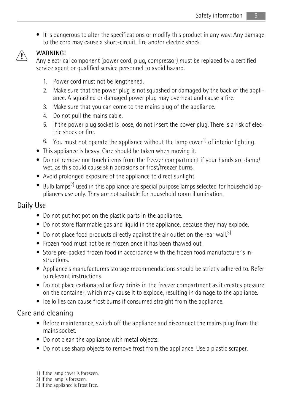 Daily use, Care and cleaning | AEG A62000GNW0 User Manual | Page 5 / 20
