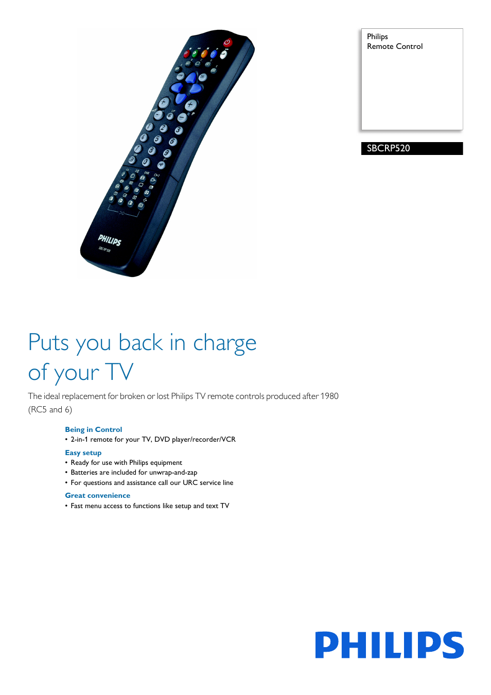 Philips Mando a distancia User Manual | 2 pages