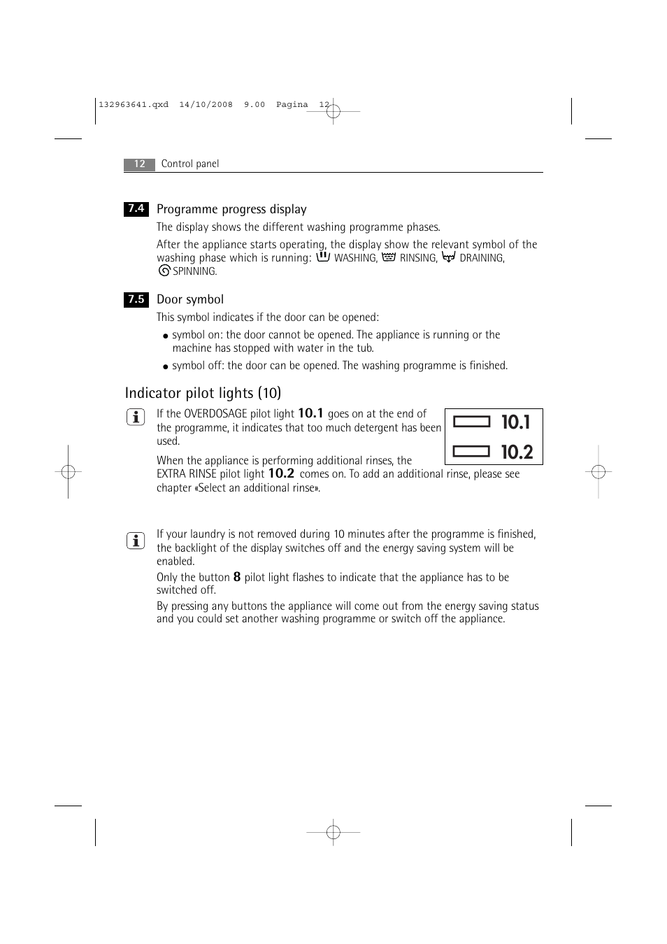 Indicator pilot lights (10) | AEG LAVAMAT 76650 User Manual | Page 12 / 48