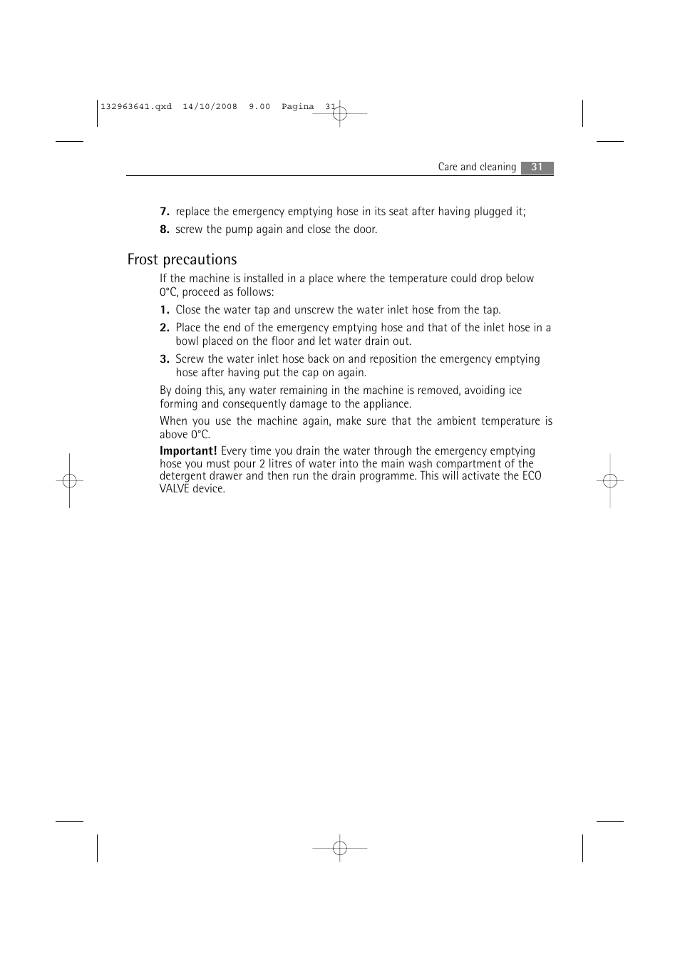Frost precautions | AEG LAVAMAT 76650 User Manual | Page 31 / 48