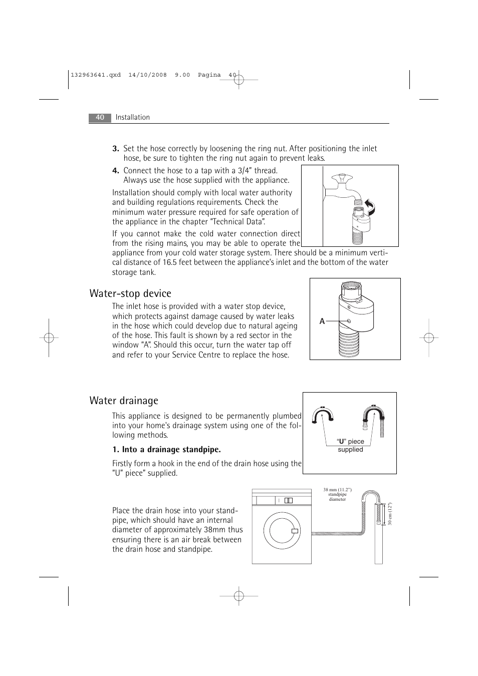Water-stop device, Water drainage | AEG LAVAMAT 76650 User Manual | Page 40 / 48