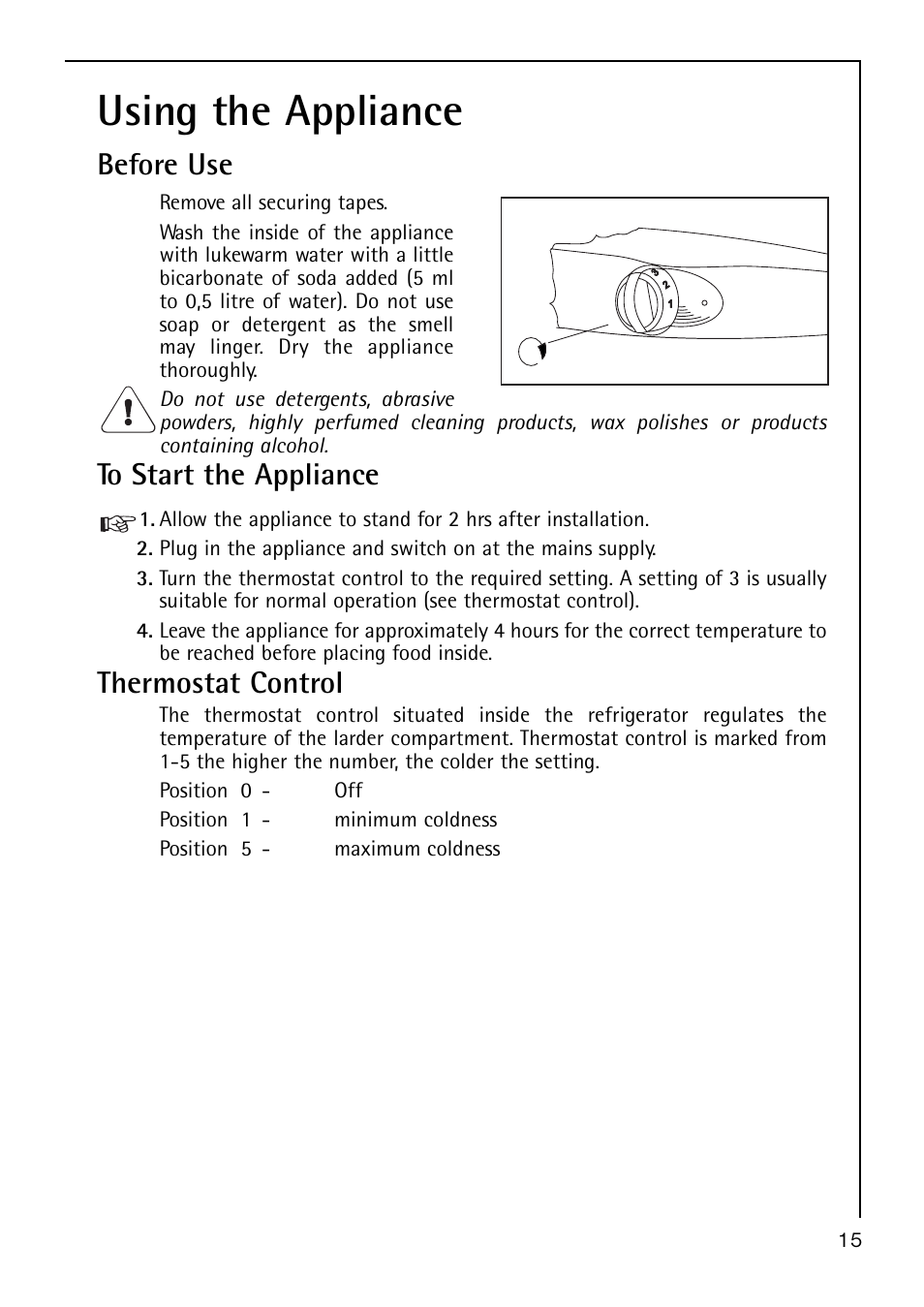 Using the appliance, Before use, Thermostat control | AEG S 60150 TK User Manual | Page 15 / 28