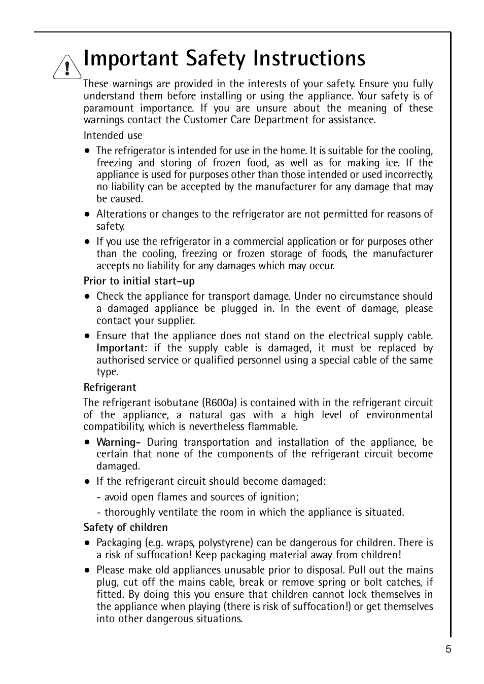 Important safety instructions | AEG S 60150 TK User Manual | Page 5 / 28
