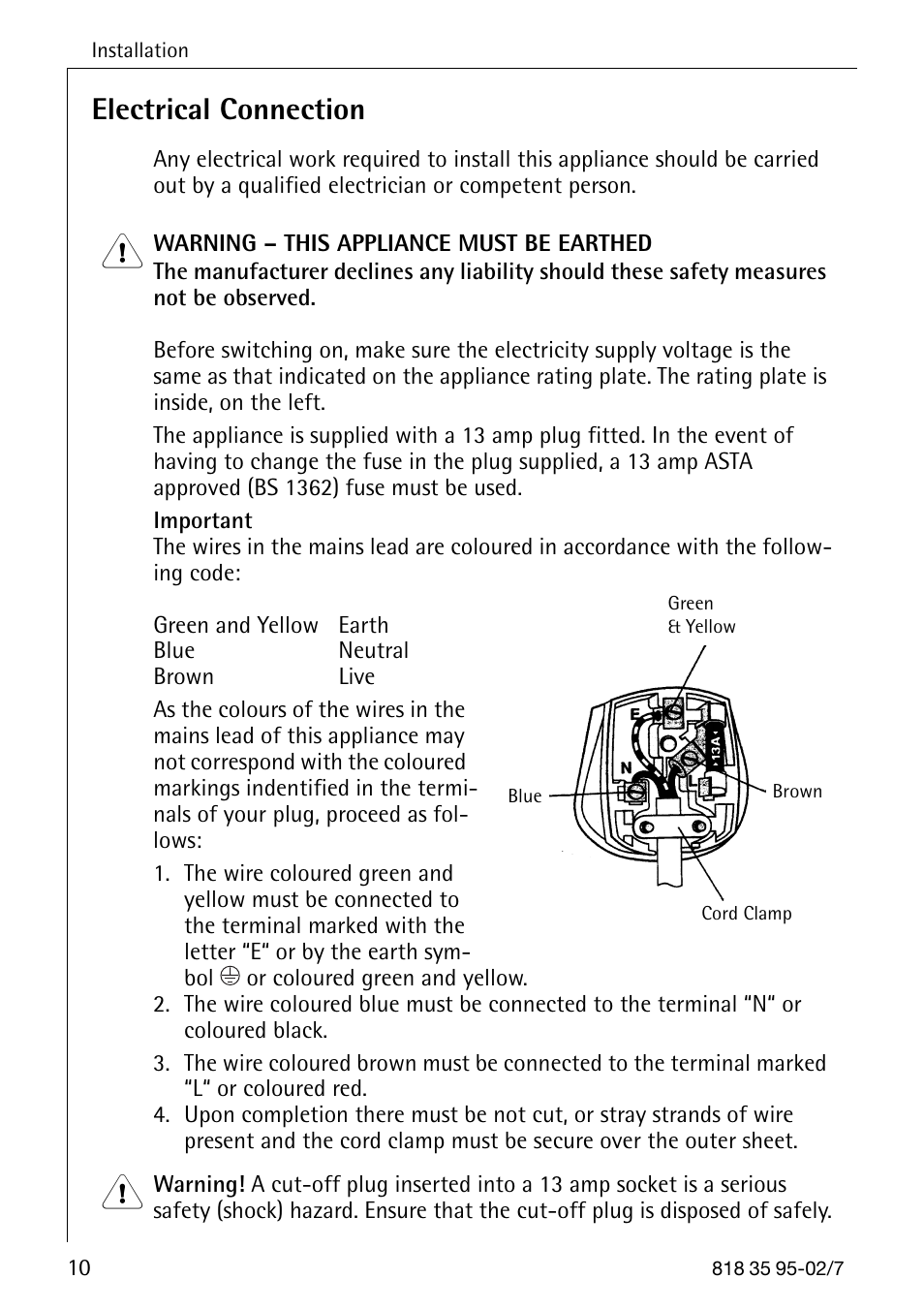 Electrical connection | AEG Arctis 75248 GA3 User Manual | Page 10 / 32