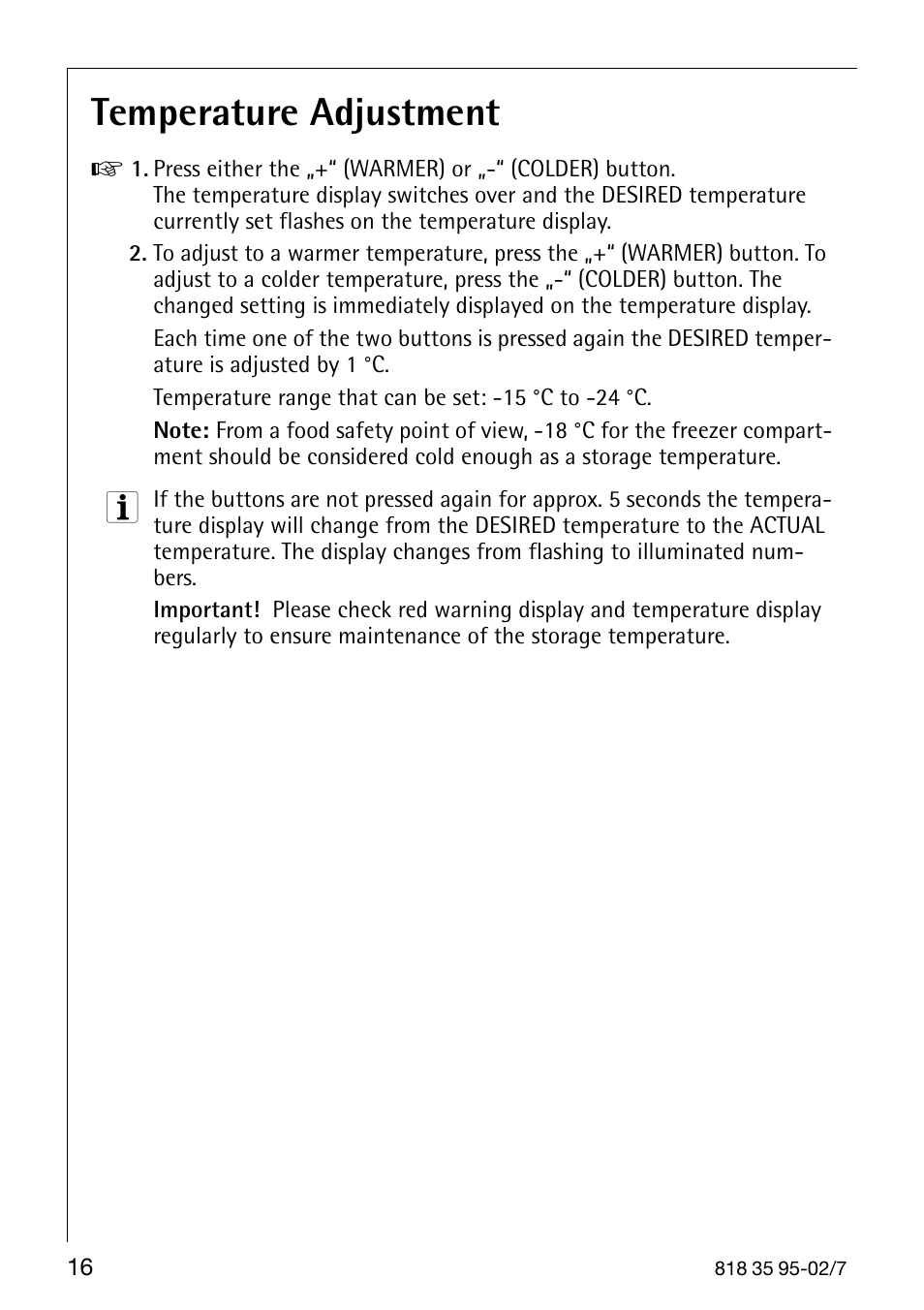 Temperature adjustment | AEG Arctis 75248 GA3 User Manual | Page 16 / 32