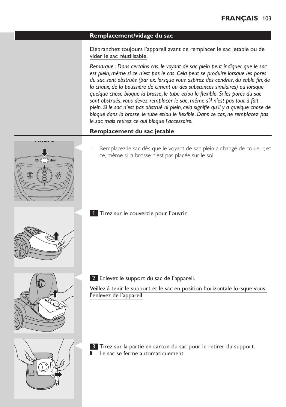 Philips Aspirador con bolsa User Manual | Page 103 / 198