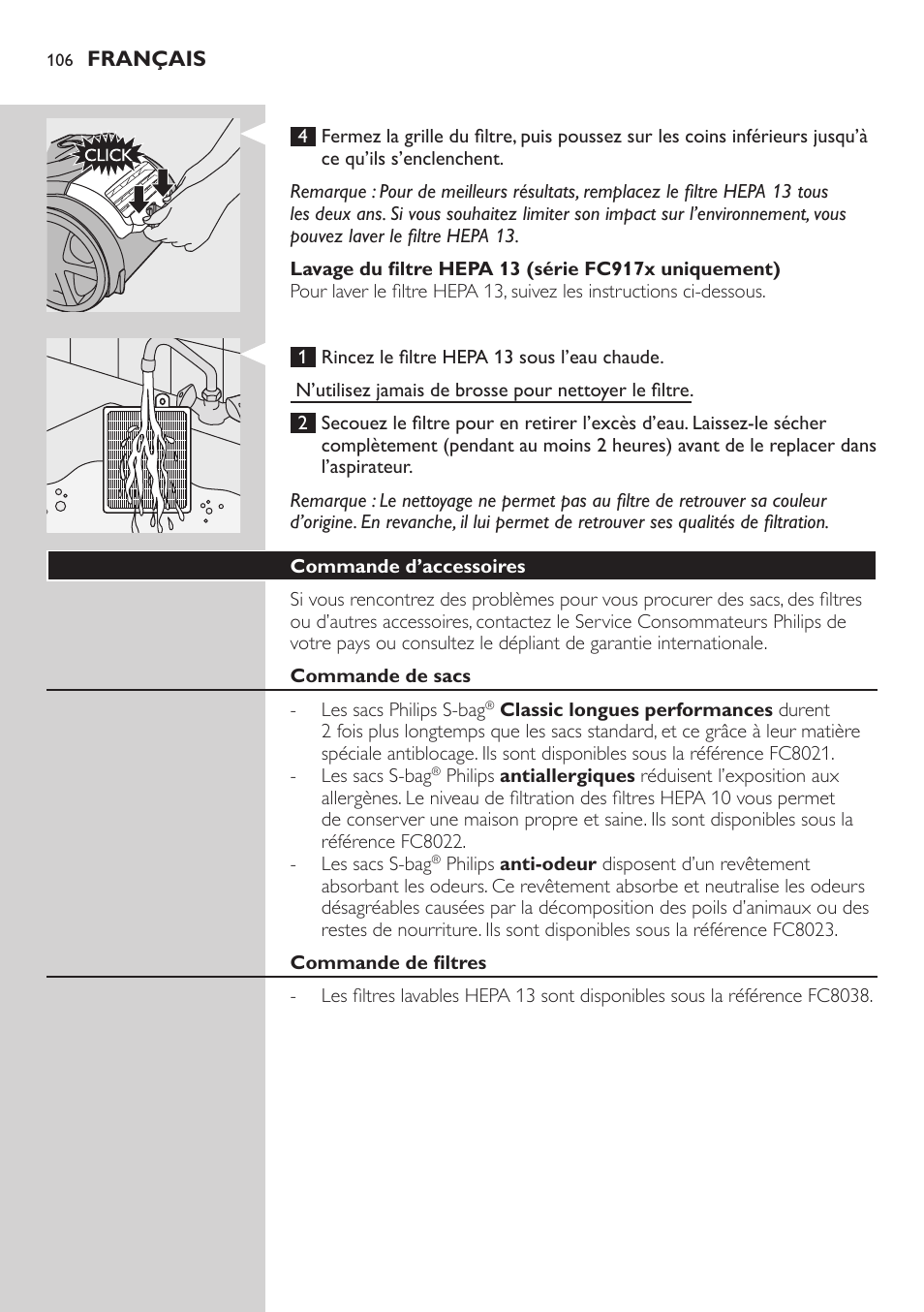 Philips Aspirador con bolsa User Manual | Page 106 / 198