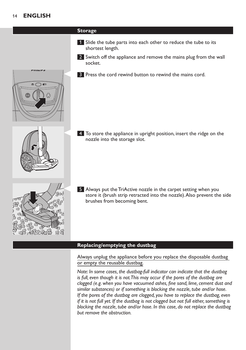 Philips Aspirador con bolsa User Manual | Page 14 / 198