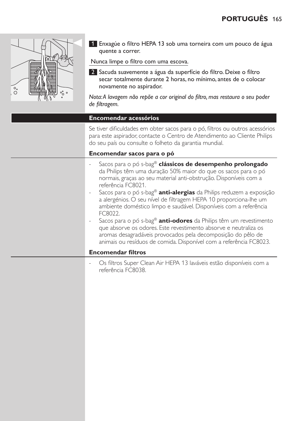 Philips Aspirador con bolsa User Manual | Page 165 / 198