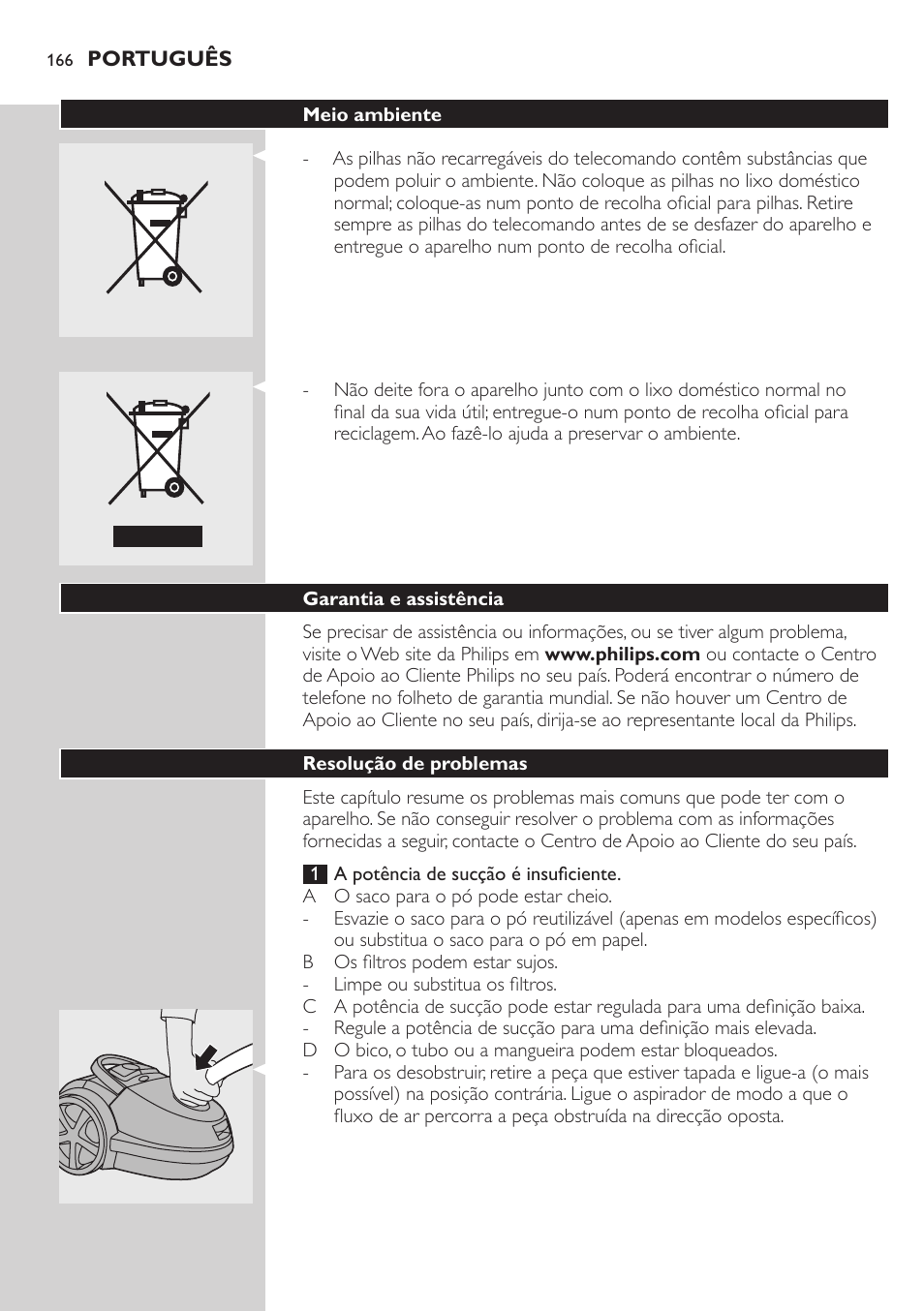 Philips Aspirador con bolsa User Manual | Page 166 / 198