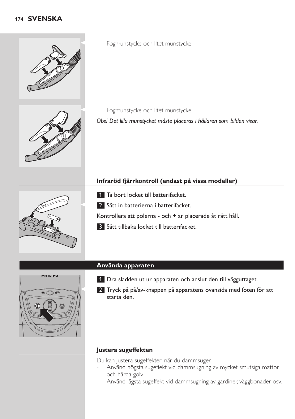 Philips Aspirador con bolsa User Manual | Page 174 / 198