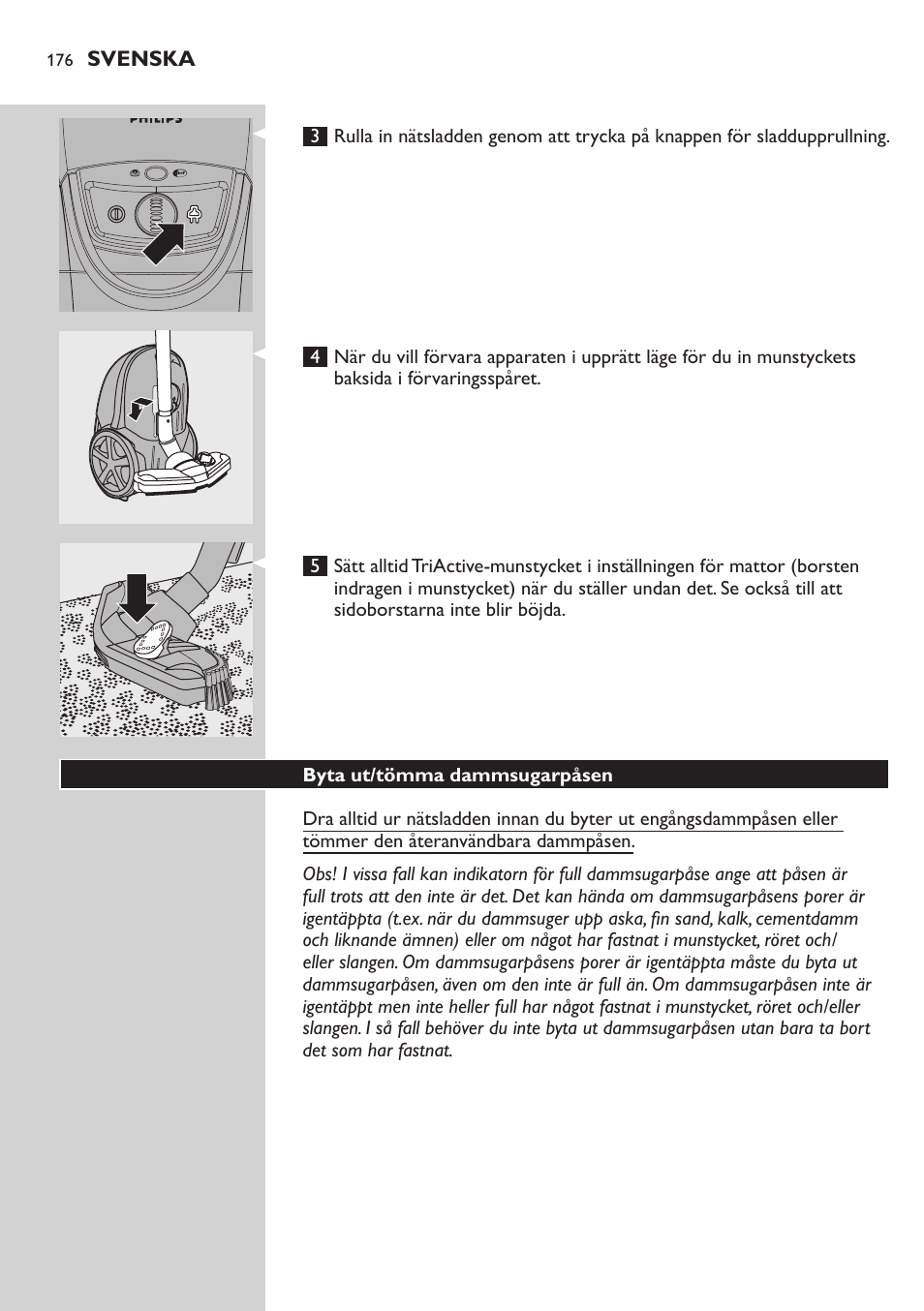 Philips Aspirador con bolsa User Manual | Page 176 / 198