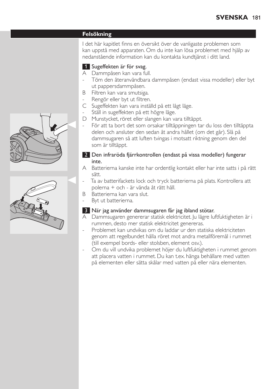 Philips Aspirador con bolsa User Manual | Page 181 / 198