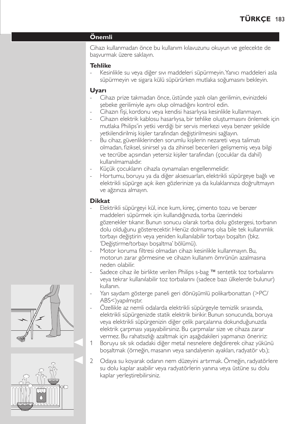 Philips Aspirador con bolsa User Manual | Page 183 / 198